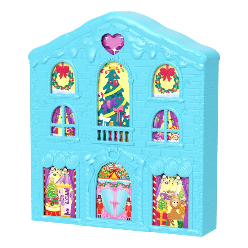 Polly Pocket - Calendario dell'Avvento, playset casa di pan di zenzero con 2 bambole e 24 accessori a sorpresa a tema festività inclusi, giocattolo per bambini, 4+ anni, HWP33