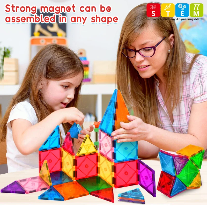 Blocchi di costruzione magnetici adatti per giocattoli per ragazzi e ragazze oltre 3 4 5 6 7 anni. Le piastrelle colorate migliorano la menta, educazione di compleanno creativo (costruzione magnetici)