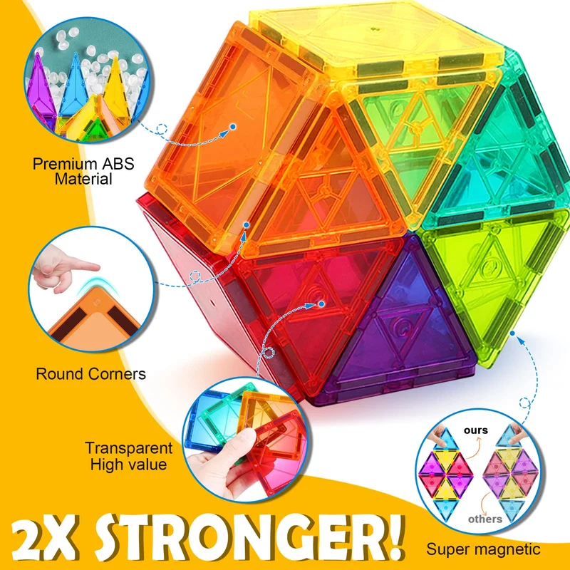 Blocchi di costruzione magnetici adatti per giocattoli per ragazzi e ragazze oltre 3 4 5 6 7 anni. Le piastrelle colorate migliorano la menta, educazione di compleanno creativo (costruzione magnetici)