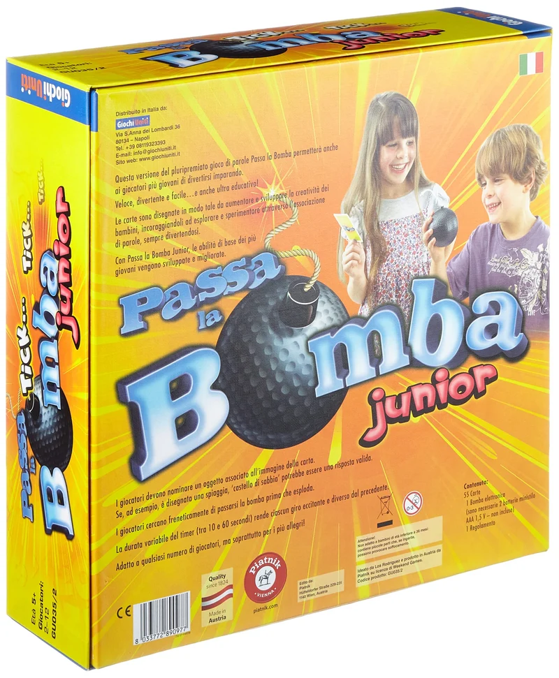 Giochi Uniti - Passa la Bomba Junior, Gioco da Tavolo per Bambini, 2+ Giocatori, 5+ Anni, Edizione Italiana, GU035/2