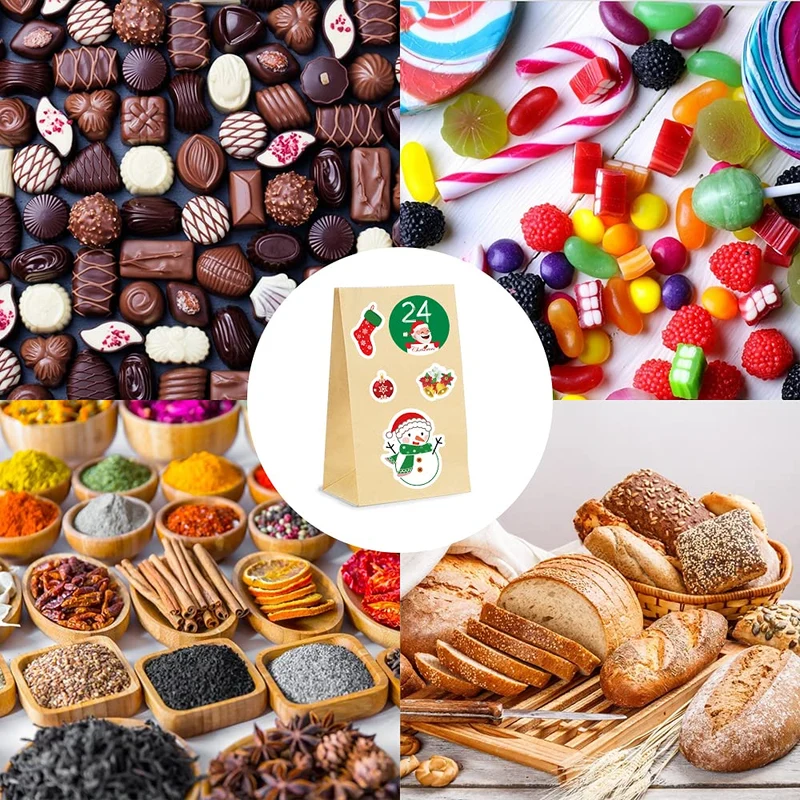 Calendario dell'Avvento, 25 Sacchetti di Carta Kraft con Adesivi Numerici, Calendario dell'Avvento Fai da Te, Avvento Calendario Avvento da Riempire, Calendario di Natale per Bambino