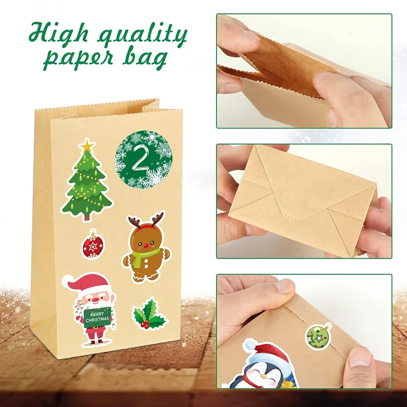 Calendario dell'Avvento, 25 Sacchetti di Carta Kraft con Adesivi Numerici, Calendario dell'Avvento Fai da Te, Avvento Calendario Avvento da Riempire, Calendario di Natale per Bambino
