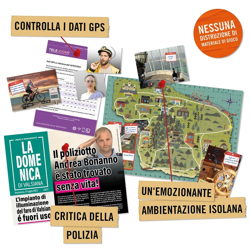 Hidden Games Luogo del Reato - L'isola dei misteri - Italiana - gioco realistico Della Scena del crimine, gioco emozionante del Detective, gioco Della Stanza di fuga