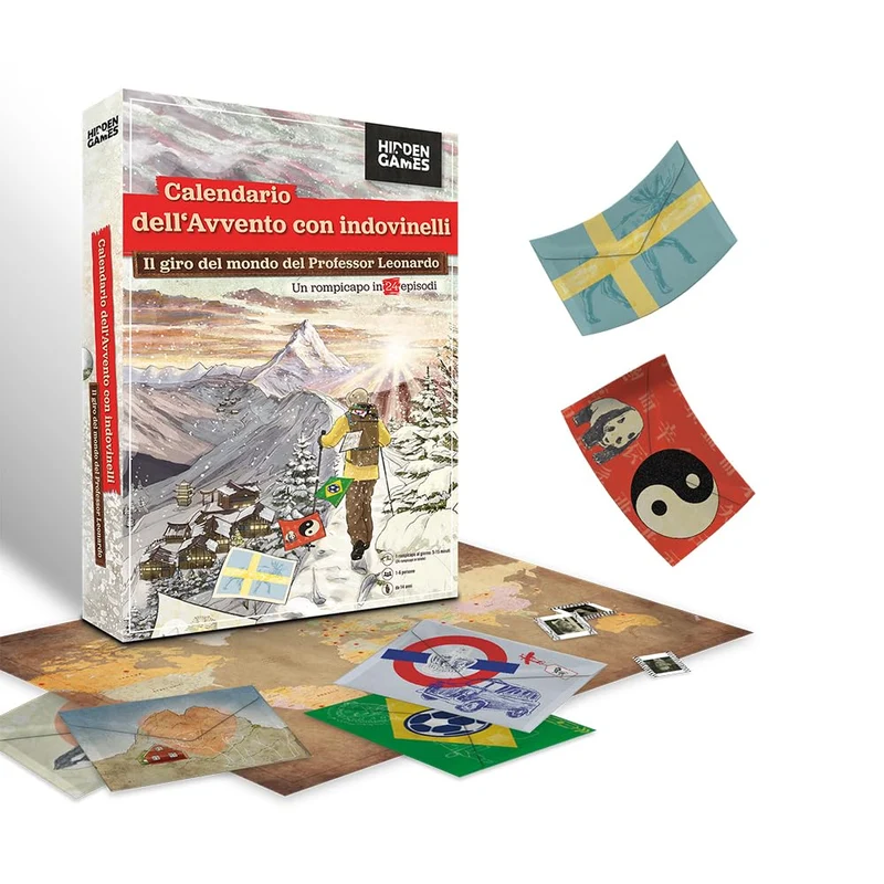 Hidden Games - Calendario dell'Avvento con puzzle -Il Giro del Mondo del Professor Leonardo - Un gioco di enigmi in 24 buste misteriose