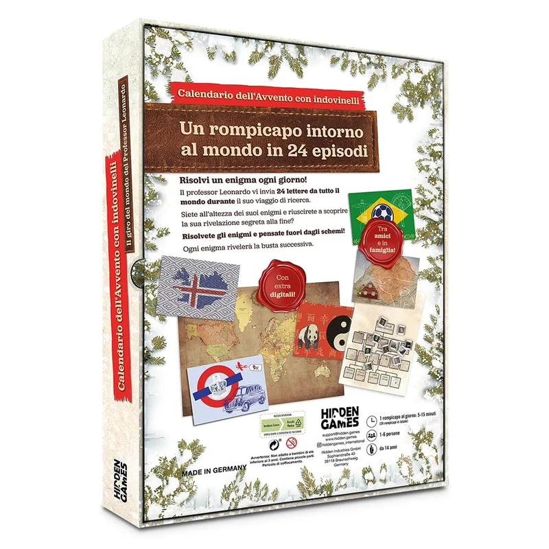 Hidden Games - Calendario dell'Avvento con puzzle -Il Giro del Mondo del Professor Leonardo - Un gioco di enigmi in 24 buste misteriose