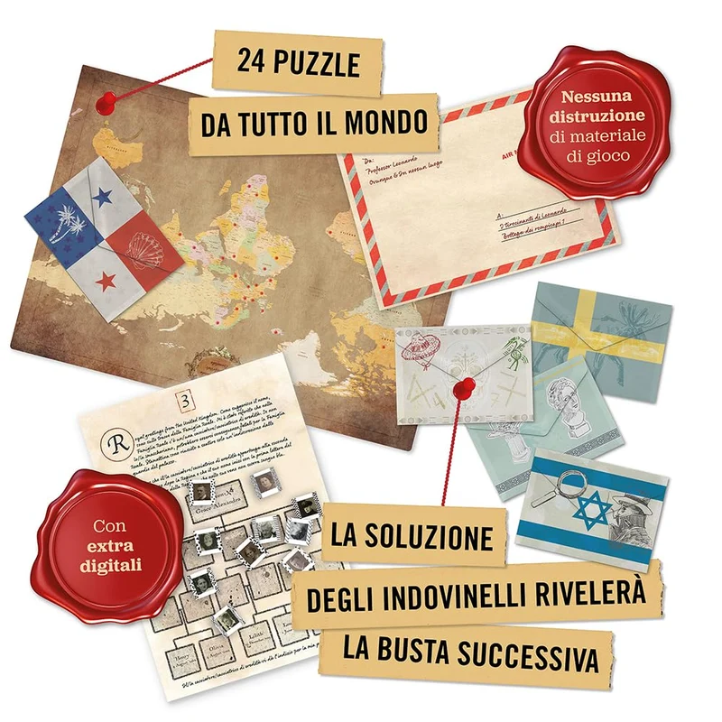 Hidden Games - Calendario dell'Avvento con puzzle -Il Giro del Mondo del Professor Leonardo - Un gioco di enigmi in 24 buste misteriose