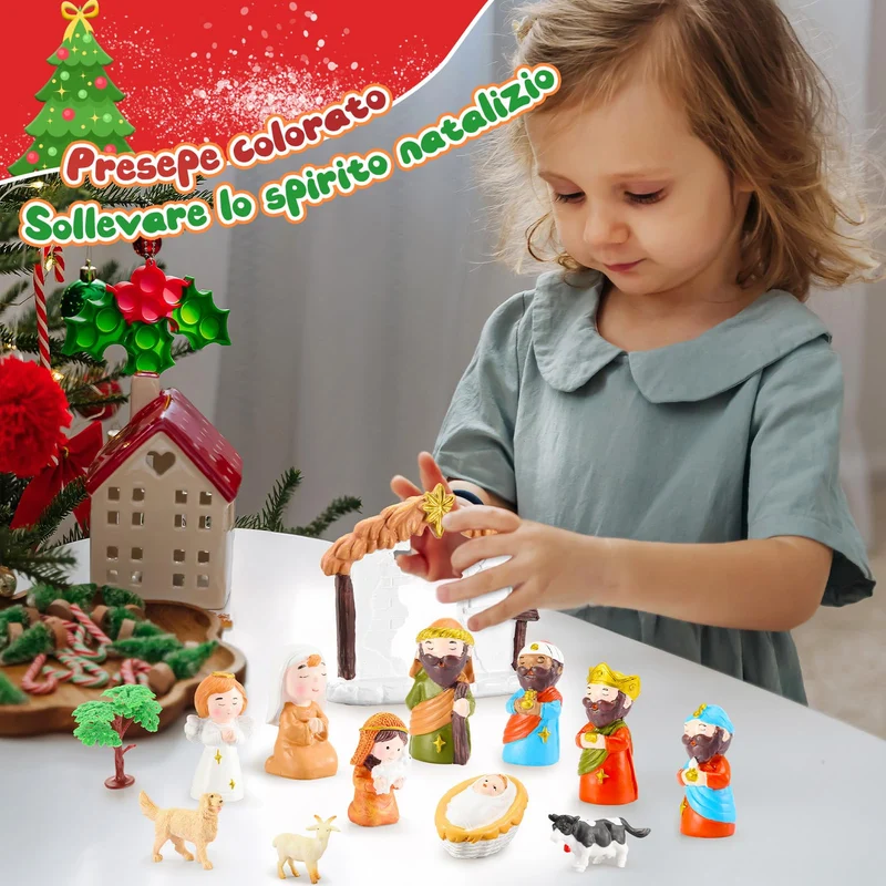 Geebiiny Calendario Avvento 2024, Presepe Bambini Calendario Avvento per Bambini Calendario di Avvento Presepe Accessori Calendario dell Avvento Regalo di Natale Calendario Avvento Bambino Bambina