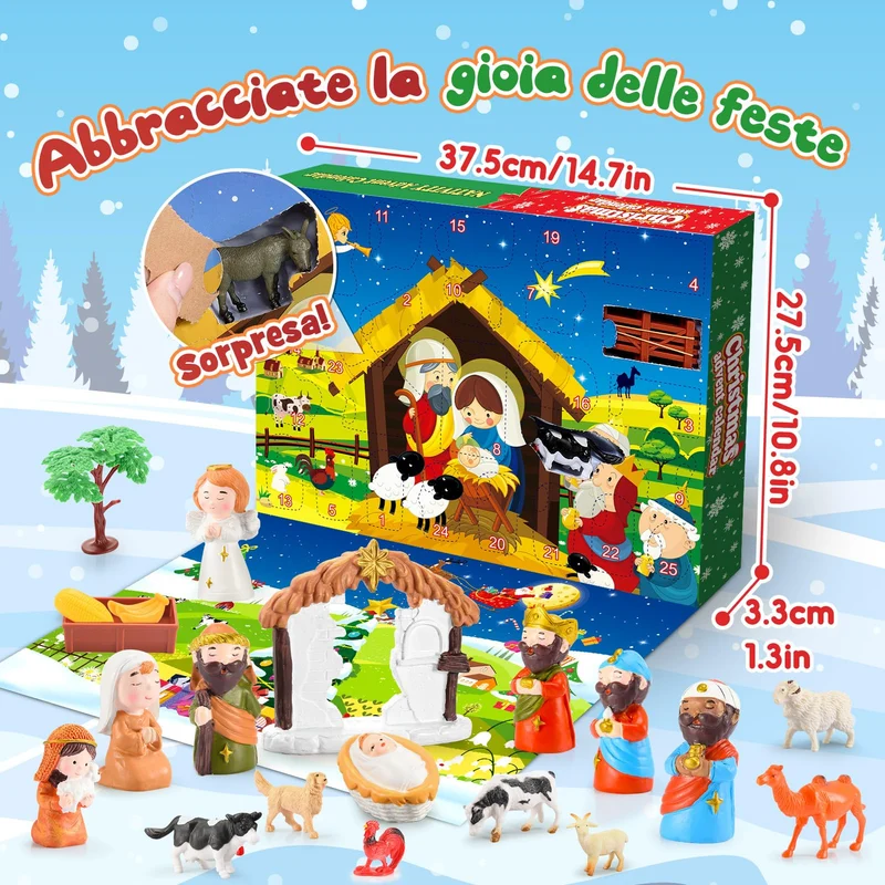 Geebiiny Calendario Avvento 2024, Presepe Bambini Calendario Avvento per Bambini Calendario di Avvento Presepe Accessori Calendario dell Avvento Regalo di Natale Calendario Avvento Bambino Bambina