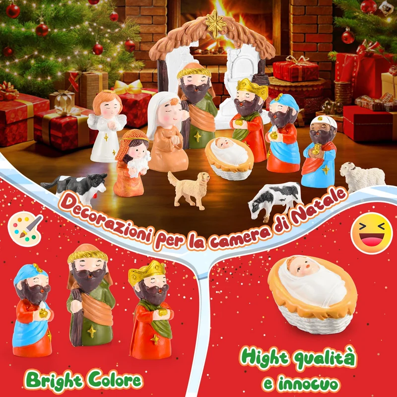 Geebiiny Calendario Avvento 2024, Presepe Bambini Calendario Avvento per Bambini Calendario di Avvento Presepe Accessori Calendario dell Avvento Regalo di Natale Calendario Avvento Bambino Bambina