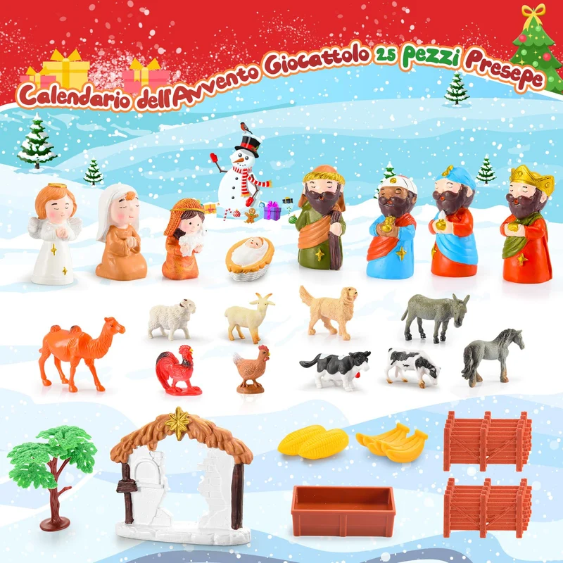 Geebiiny Calendario Avvento 2024, Presepe Bambini Calendario Avvento per Bambini Calendario di Avvento Presepe Accessori Calendario dell Avvento Regalo di Natale Calendario Avvento Bambino Bambina
