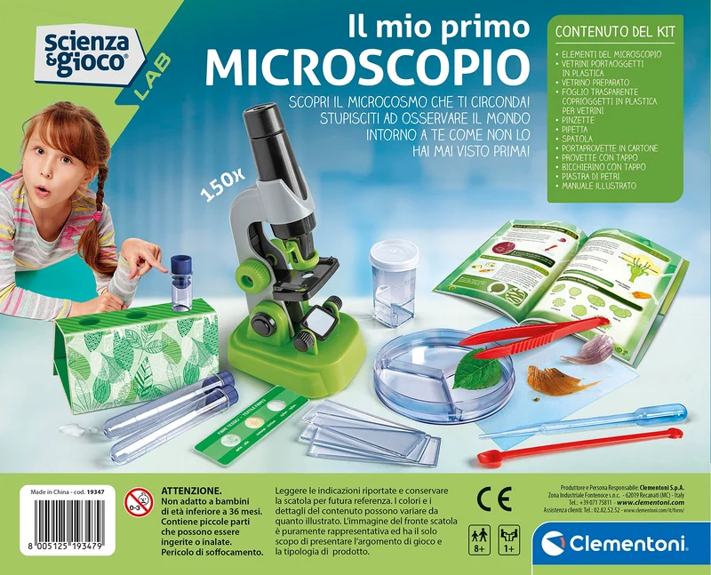 Clementoni - 19347 - Scienza E Gioco Lab - Il Mio Primo Microscopio - Laboratorio Microscopio Ottico 150X, Esperimenti Scientifici per Bambini dagli 8 Anni (Gioco in Italiano), Made in Italy
