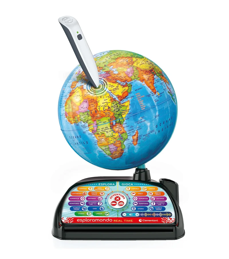 Clementoni Sapientino Più - Esploramondo Real Time, Mappamondo Bambini 7+ Anni, Globo Educativo, Penna Bluetooth e App per Foto e Video in Diretta, 28 Attività, Made in Italy, Lingua Italiana, 16446