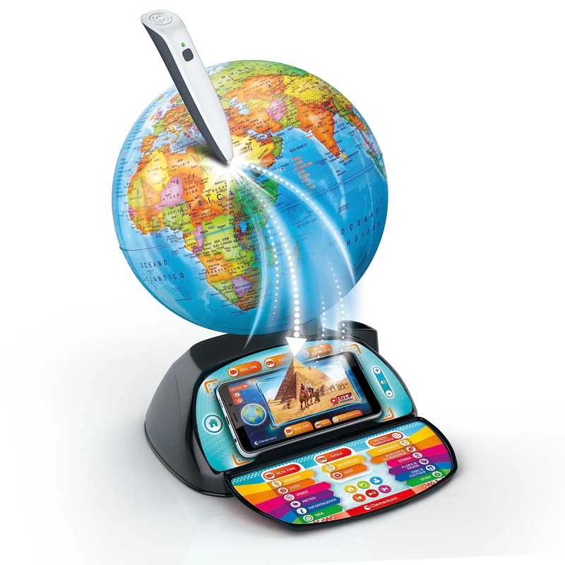 Clementoni Sapientino Più - Esploramondo Real Time, Mappamondo Bambini 7+ Anni, Globo Educativo, Penna Bluetooth e App per Foto e Video in Diretta, 28 Attività, Made in Italy, Lingua Italiana, 16446