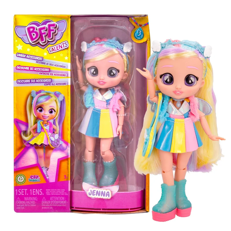 BFF BY CRY BABIES Jenna - Collezionabile Bambola Fashion con lunghi Capelli, vestiti in tessuto e 9 accessori-Giocattolo Ottimo per Bambine e Bambini +5 Anni