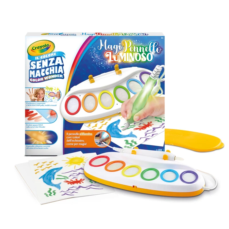 CRAYOLA Color Wonder MagiPennello Luminoso, Magic Light Brush, Set Pittura Senza Macchia, attività Creativa e Regalo per Bambini dai 3 Anni, 25-6000, Versione Italiana