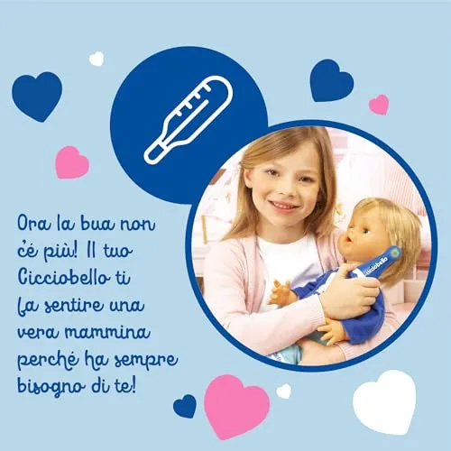 Cicciobello Bua, Bambola Interattiva con Accessori, Giochi Bambini 2 anni, Cicciobello con Accessori per la Cura Come Termometro e Stetoscopio, Usa il Ciuccio per Farlo Smettere di Piangere!