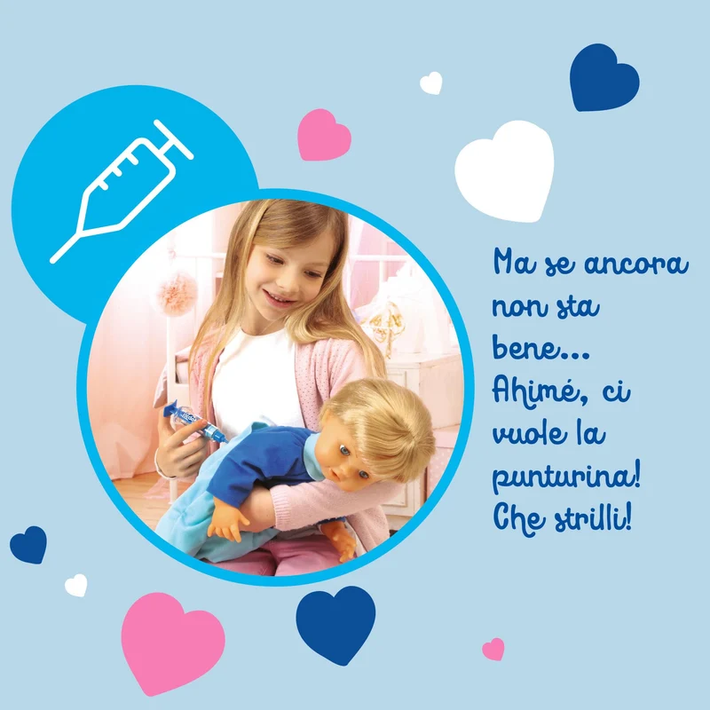 Cicciobello Bua, Bambola Interattiva con Accessori, Giochi Bambini 2 anni, Cicciobello con Accessori per la Cura Come Termometro e Stetoscopio, Usa il Ciuccio per Farlo Smettere di Piangere!