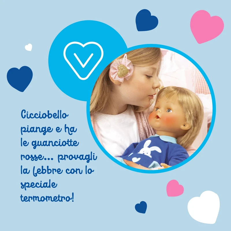 Cicciobello Bua, Bambola Interattiva con Accessori, Giochi Bambini 2 anni, Cicciobello con Accessori per la Cura Come Termometro e Stetoscopio, Usa il Ciuccio per Farlo Smettere di Piangere!