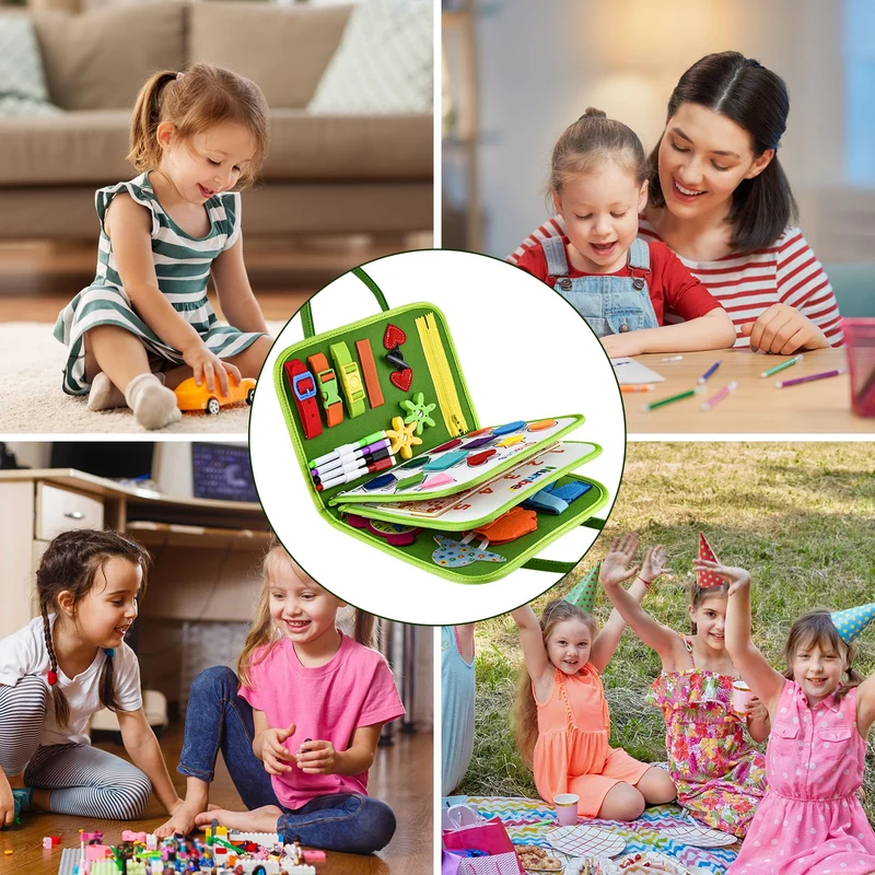Busy Board Giochi 1 2 3 4 5 Anni Pannello Sensoriale Bambini Montessori+ Puzzle di Legno Tavola Libri Valigetta Montessoriana Gioco Educativi Intrattenimento Bambini Ristorante Viaggio Stoffa