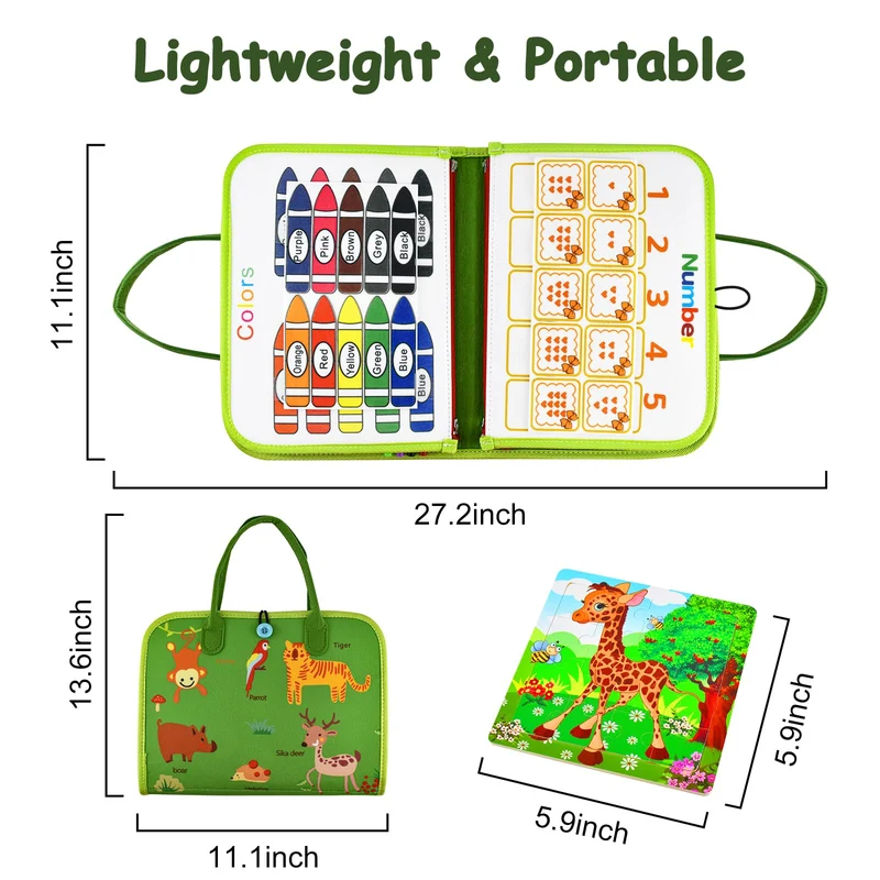Busy Board Giochi 1 2 3 4 5 Anni Pannello Sensoriale Bambini Montessori+ Puzzle di Legno Tavola Libri Valigetta Montessoriana Gioco Educativi Intrattenimento Bambini Ristorante Viaggio Stoffa