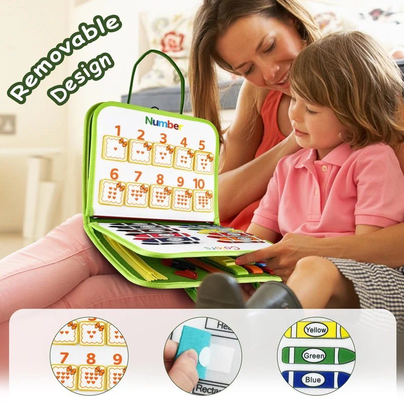 Busy Board Giochi 1 2 3 4 5 Anni Pannello Sensoriale Bambini Montessori+ Puzzle di Legno Tavola Libri Valigetta Montessoriana Gioco Educativi Intrattenimento Bambini Ristorante Viaggio Stoffa