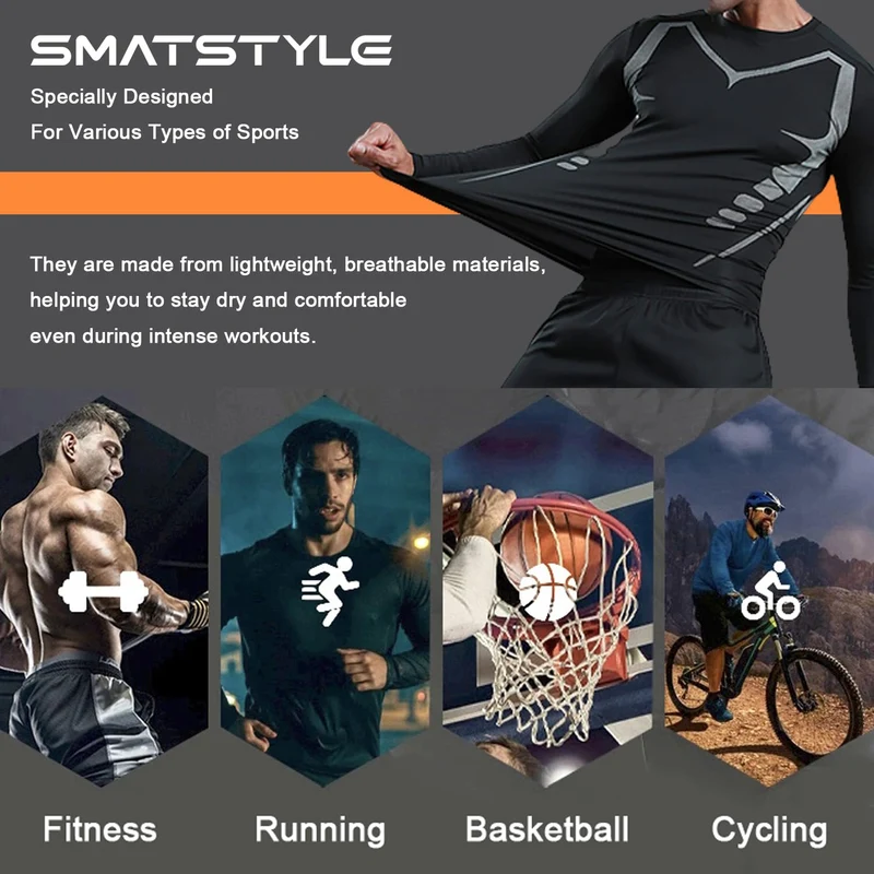 Smatstyle Maglietta Compressione Uomo Traspirante da Asciugatura Rapida Maglia Termica Manica Lunga per Allenamento Palestra Corsa (IT, Testo, L, Regular, Regular, Nero)