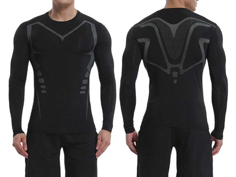 Smatstyle Maglietta Compressione Uomo Traspirante da Asciugatura Rapida Maglia Termica Manica Lunga per Allenamento Palestra Corsa (IT, Testo, L, Regular, Regular, Nero)