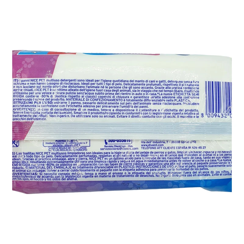 Nice Pet Salviette IGIENIZZANTI Cani, Gatti con CLOREXIDINA - 100 Salviette - Proteggono Il PH Naturale - Profum al Muschio - Salvette Ideali per l'igiene Manto di Cani e Gatti | Salviette Cane