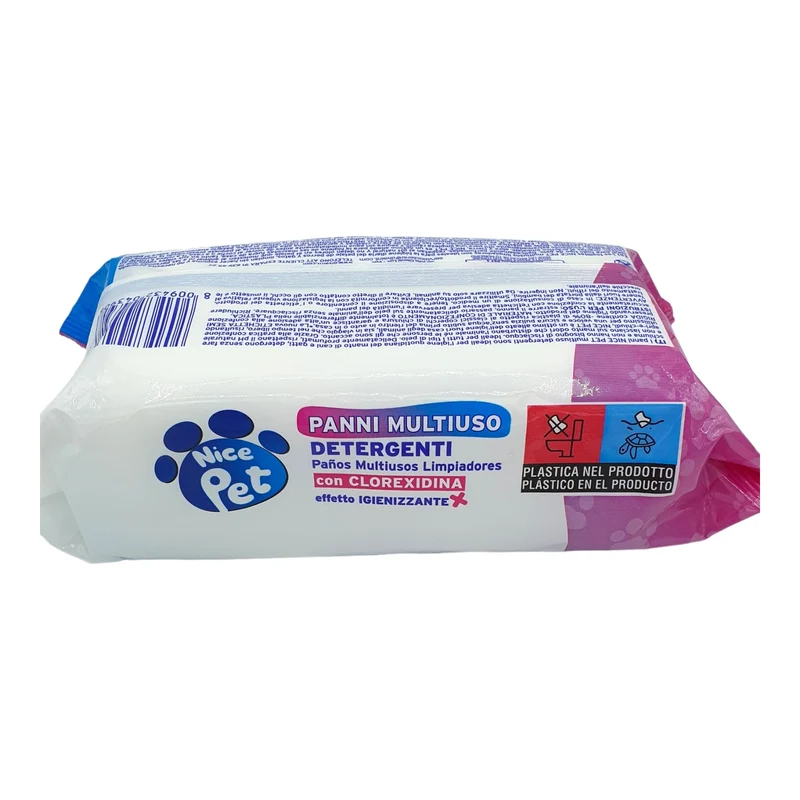 Nice Pet Salviette IGIENIZZANTI Cani, Gatti con CLOREXIDINA - 100 Salviette - Proteggono Il PH Naturale - Profum al Muschio - Salvette Ideali per l'igiene Manto di Cani e Gatti | Salviette Cane