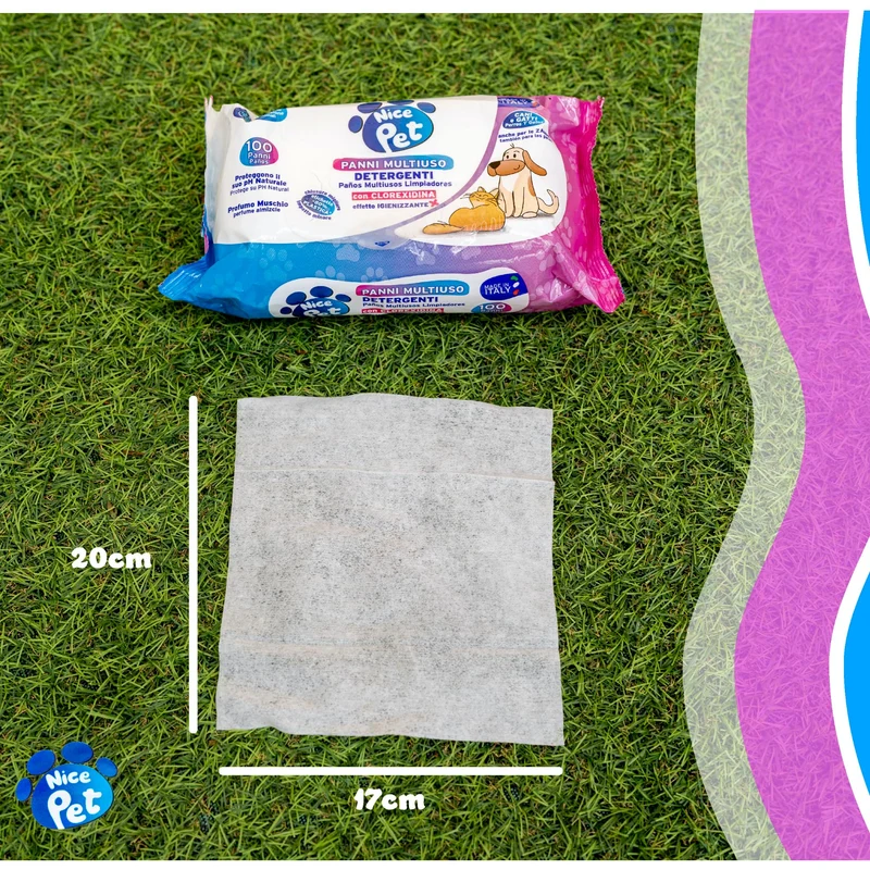 Nice Pet Salviette IGIENIZZANTI Cani, Gatti con CLOREXIDINA - 100 Salviette - Proteggono Il PH Naturale - Profum al Muschio - Salvette Ideali per l'igiene Manto di Cani e Gatti | Salviette Cane