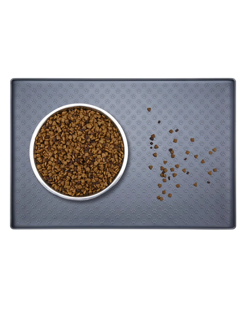 PETTOM Tappetino Sottociotola in Silicone per Cani Gatti, 60x40cm Tappetini Antiscivolo per Ciotola di Cibo per Animali Domestici Cane, Impermeabile Bordo Rialzat per Ciotole Proteggere Il Pavimento