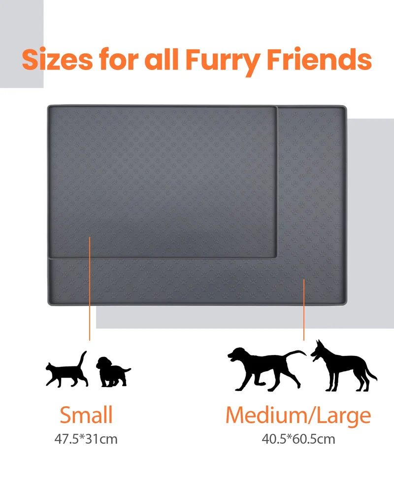 PETTOM Tappetino Sottociotola in Silicone per Cani Gatti, 60x40cm Tappetini Antiscivolo per Ciotola di Cibo per Animali Domestici Cane, Impermeabile Bordo Rialzat per Ciotole Proteggere Il Pavimento
