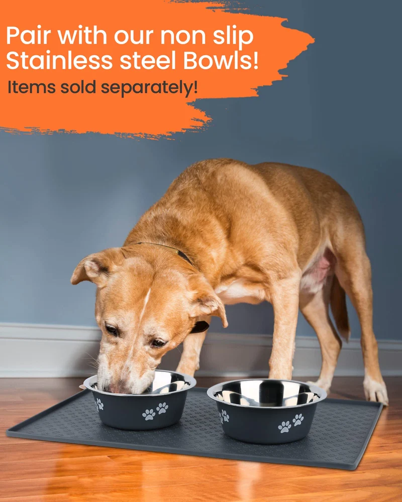 PETTOM Tappetino Sottociotola in Silicone per Cani Gatti, 60x40cm Tappetini Antiscivolo per Ciotola di Cibo per Animali Domestici Cane, Impermeabile Bordo Rialzat per Ciotole Proteggere Il Pavimento