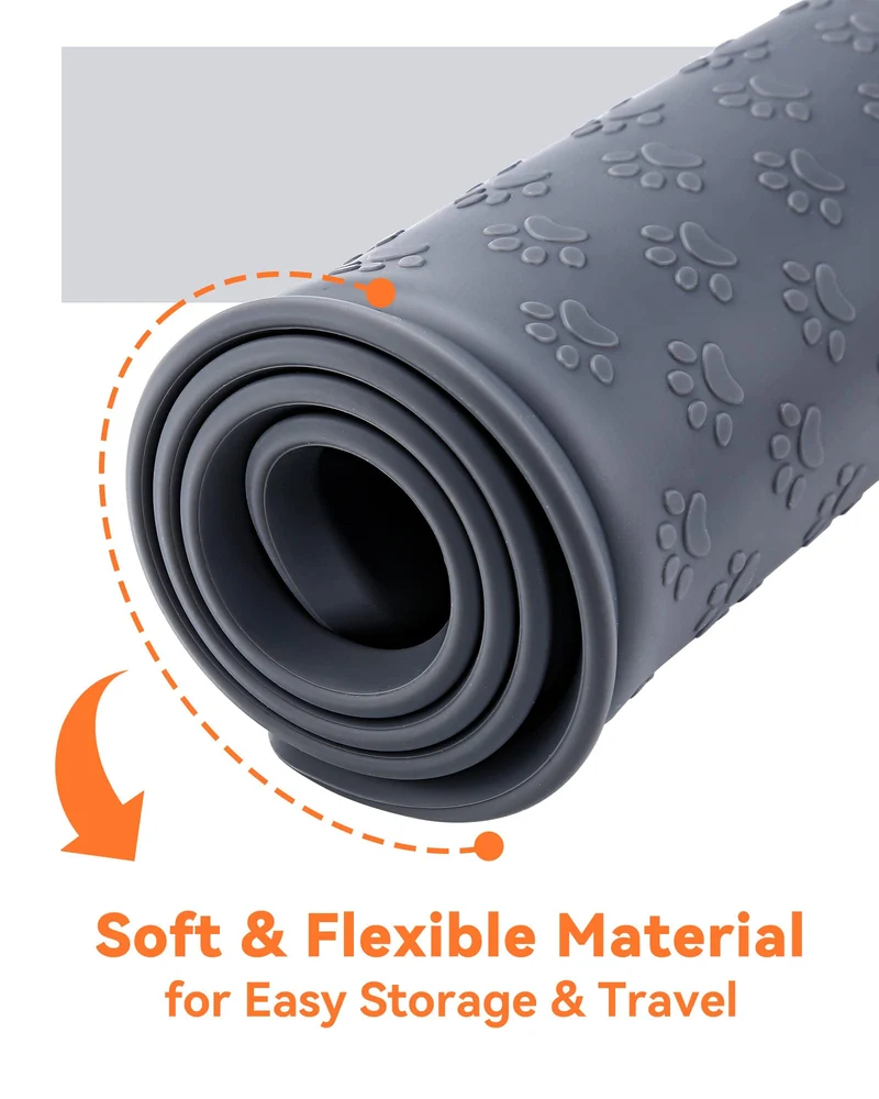 PETTOM Tappetino Sottociotola in Silicone per Cani Gatti, 60x40cm Tappetini Antiscivolo per Ciotola di Cibo per Animali Domestici Cane, Impermeabile Bordo Rialzat per Ciotole Proteggere Il Pavimento