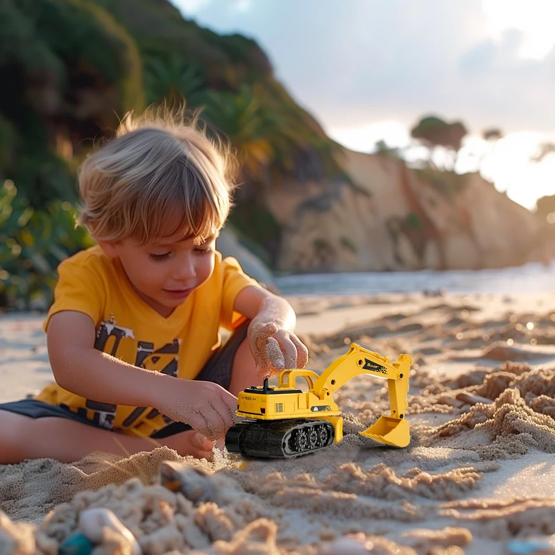 GizmoVine Escavatore Giocattolo, Ruspa, 2 in 1 Camion a Frizione Modellini con Bulldozer, Parti Resistenti e Flessibili, Spiaggia Macchinine per Bambini 2 3 4 5 Anni, Regalo di Compleanno
