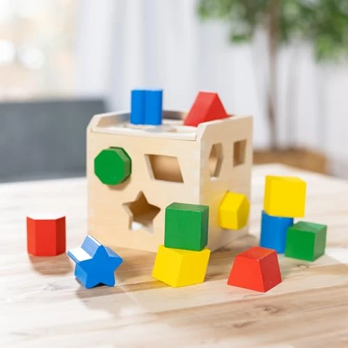 Melissa & Doug Cubo Incastri con Forme Geometriche, legno, Giochi bambini 2 anni Montessori, Regalo Giocattoli 3 - 4 anni