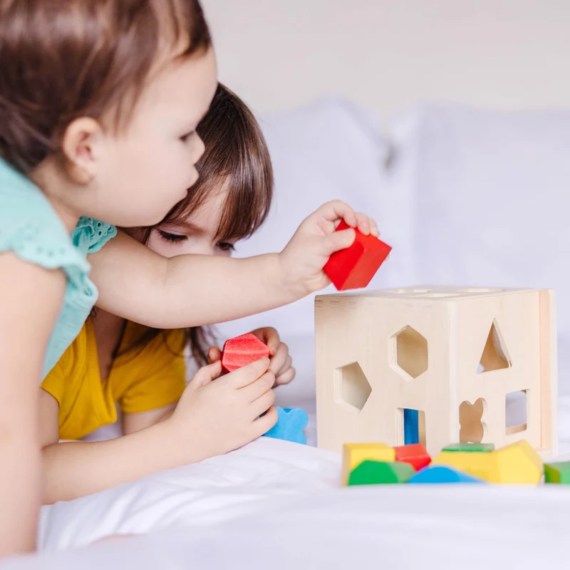 Melissa & Doug Cubo Incastri con Forme Geometriche, legno, Giochi bambini 2 anni Montessori, Regalo Giocattoli 3 - 4 anni