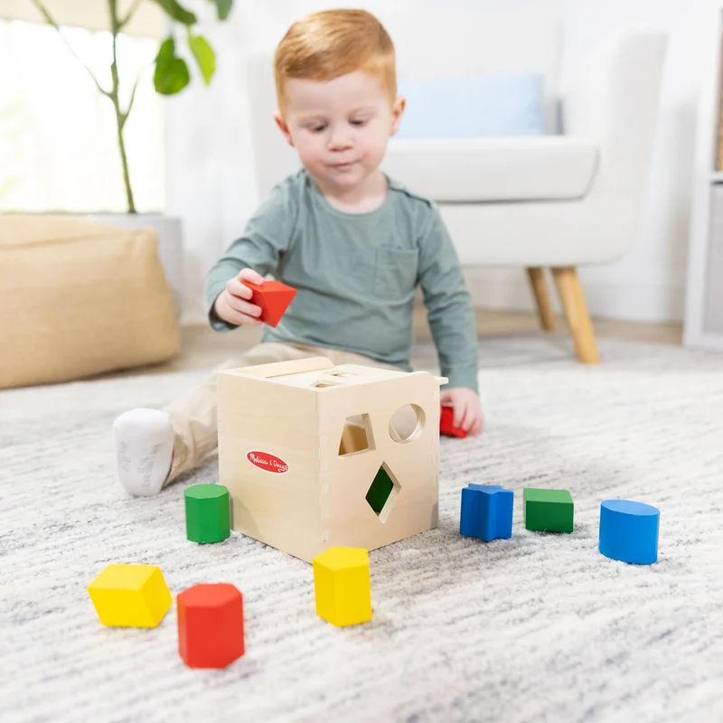 Melissa & Doug Cubo Incastri con Forme Geometriche, legno, Giochi bambini 2 anni Montessori, Regalo Giocattoli 3 - 4 anni