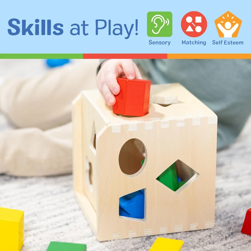 Melissa & Doug Cubo Incastri con Forme Geometriche, legno, Giochi bambini 2 anni Montessori, Regalo Giocattoli 3 - 4 anni