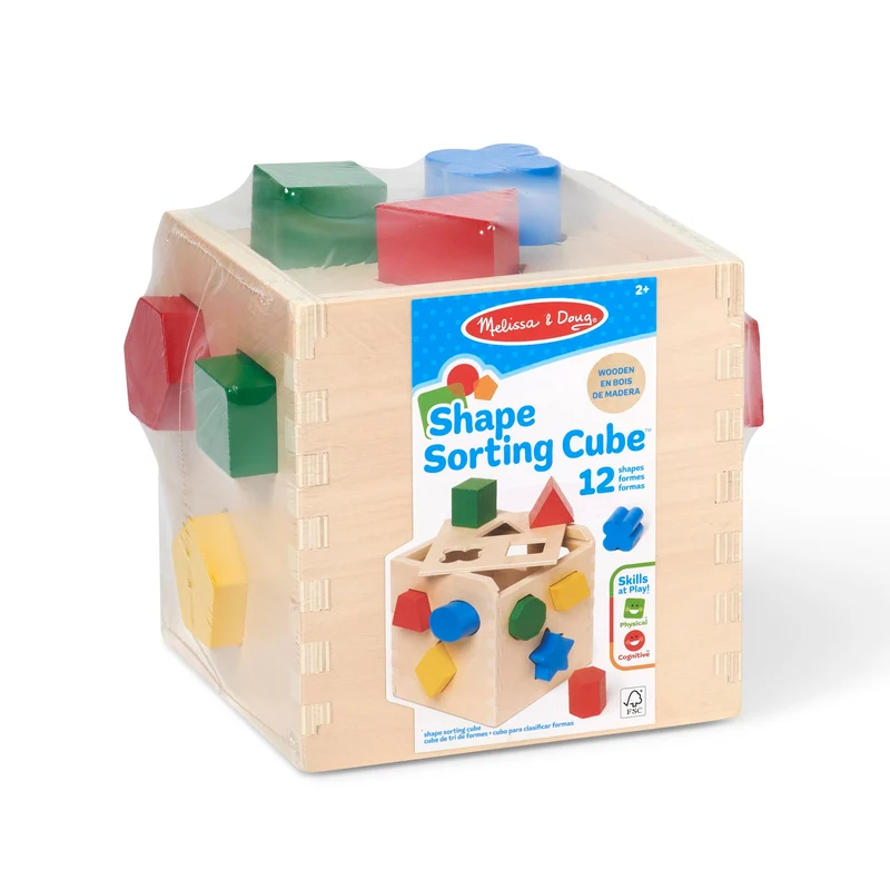 Melissa & Doug Cubo Incastri con Forme Geometriche, legno, Giochi bambini 2 anni Montessori, Regalo Giocattoli 3 - 4 anni