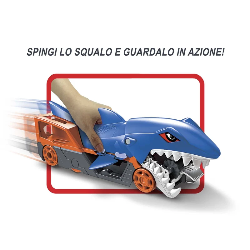 Hot Wheels -PlaySet Trasportatore Squalo Divoratore con Macchinina, Giocattolo per Bambini 4+ Anni, GVG36