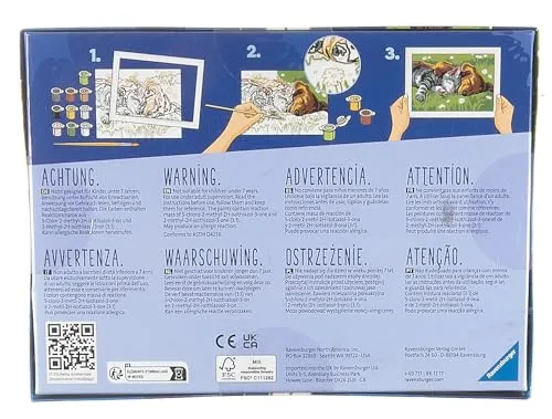 Ravensburger - CreArt Serie E, Cane e Gatto Dolce Sonno, Dipingere con i Numeri, Kit Pittura Bambini, Tema Animali, Cornice Inclusa, Gioco Educativo, Idea Regalo Bambini 7+ Anni, 22x16cm