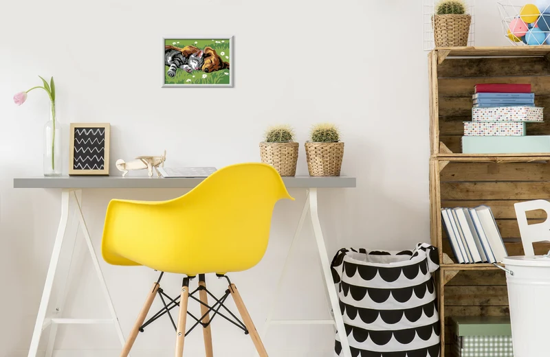 Ravensburger - CreArt Serie E, Cane e Gatto Dolce Sonno, Dipingere con i Numeri, Kit Pittura Bambini, Tema Animali, Cornice Inclusa, Gioco Educativo, Idea Regalo Bambini 7+ Anni, 22x16cm