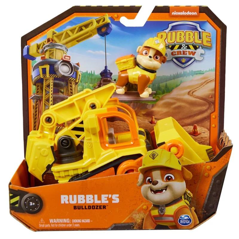 Rubble & Crew, Veicolo da lavoro di Rubble, Bulldozer giocattolo con parti mobili e personaggio da collezione, giocattoli per bambini dai 3 anni in su