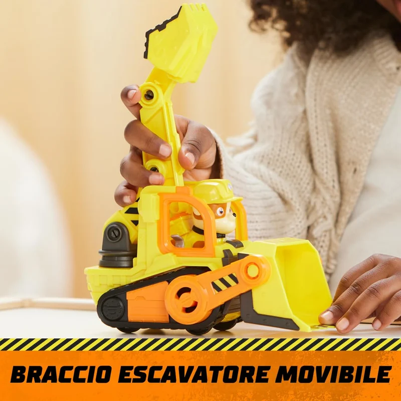 Rubble & Crew, Veicolo da lavoro di Rubble, Bulldozer giocattolo con parti mobili e personaggio da collezione, giocattoli per bambini dai 3 anni in su