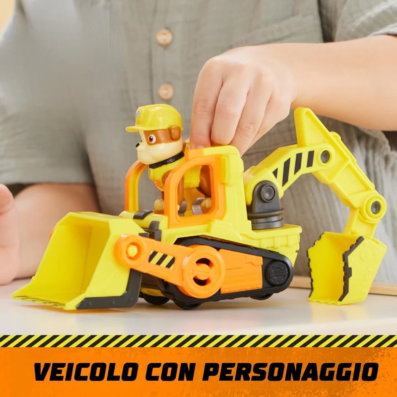 Rubble & Crew, Veicolo da lavoro di Rubble, Bulldozer giocattolo con parti mobili e personaggio da collezione, giocattoli per bambini dai 3 anni in su