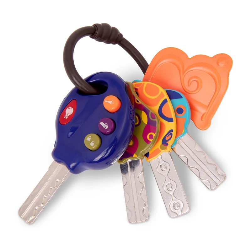 B. LucKeys - 4 Chiavi Auto Giocattolo strutturate per Neonati e Bambini - Blu - Torcia elettrica e 3 Suoni Auto - Non tossico - Giocattoli interattivi per dentizione - 10 Mesi +