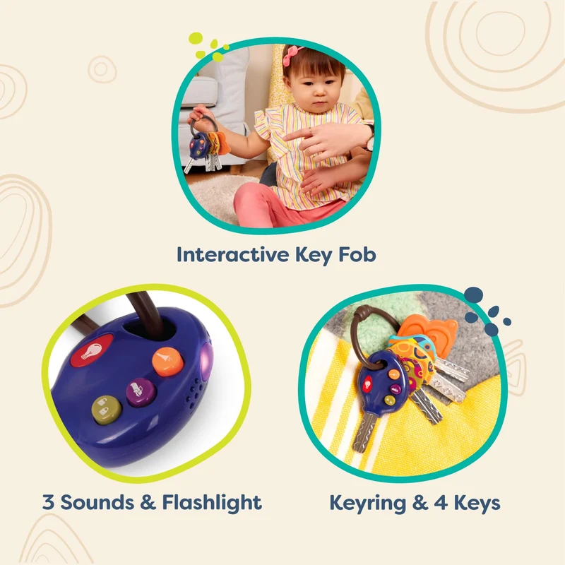 B. LucKeys - 4 Chiavi Auto Giocattolo strutturate per Neonati e Bambini - Blu - Torcia elettrica e 3 Suoni Auto - Non tossico - Giocattoli interattivi per dentizione - 10 Mesi +