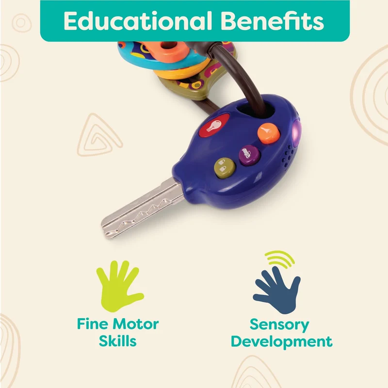 B. LucKeys - 4 Chiavi Auto Giocattolo strutturate per Neonati e Bambini - Blu - Torcia elettrica e 3 Suoni Auto - Non tossico - Giocattoli interattivi per dentizione - 10 Mesi +
