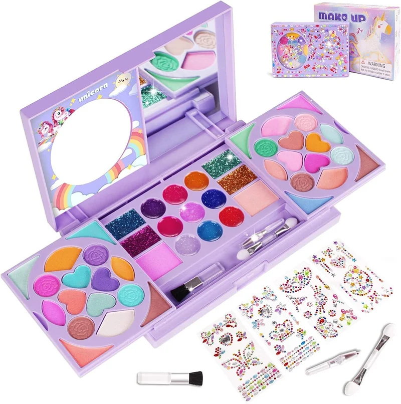 Tomons Trucchi bambina, lavabile, veri, completi, trucchi per bambina con strass autoadesivi, giochi per bambina 3 4 5 6 7 8 9-12 anni, viola